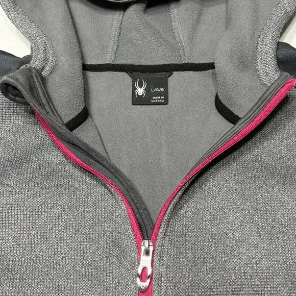 Spyder Women's Large Waffle Knit Fleece Lined Jacket Gray Pink Full Zip Hooded - Picture 10 of 14